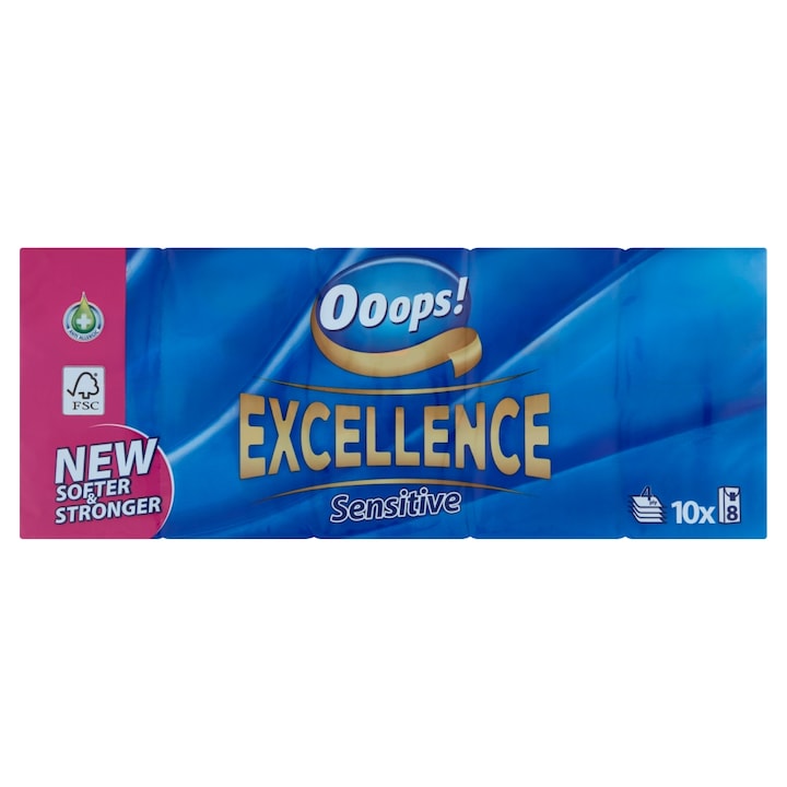 Ooops! Excellence Sensitive 4 rétegű papír zsebkendő, 10x8 db
