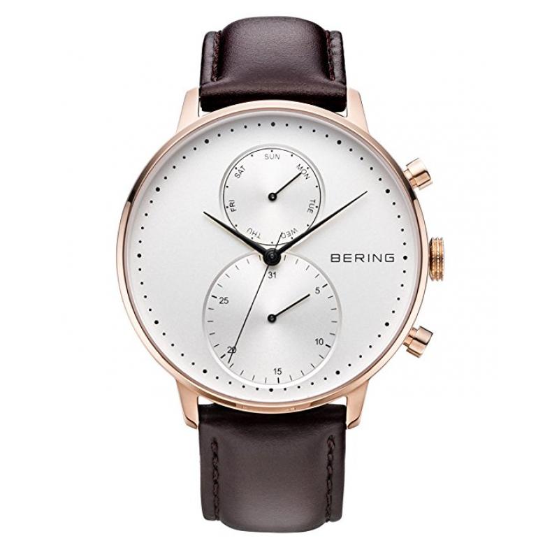 Ceas barbati Bering Classic 13242-564 , Otel inoxidabil/Piele, 3 ATM, Maro
