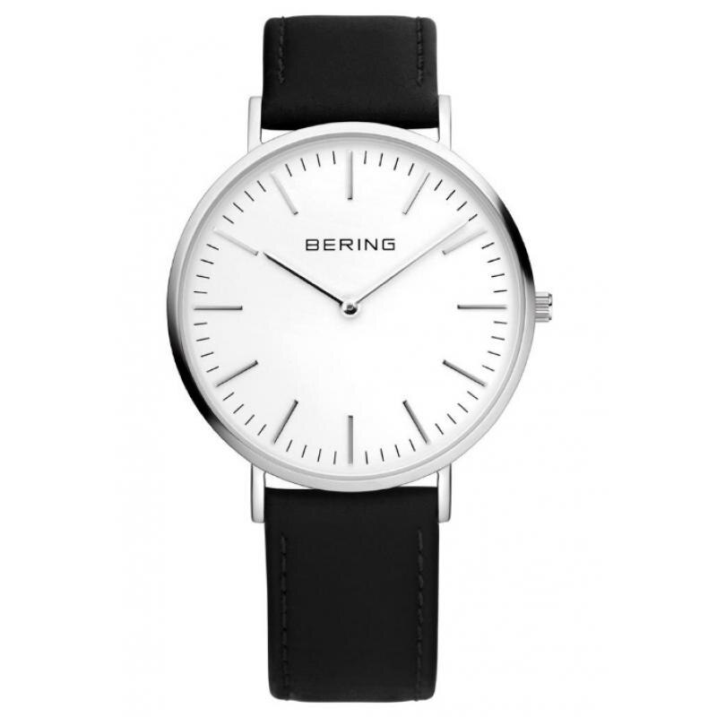 Ceas barbati Bering Classic 13738-404, Otel inoxidabil/Piele, 5 ATM, Negru