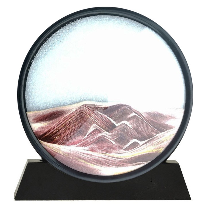 3D-s mozgó táj homokfestés üvegkeret Art dinamikus homokóra dekoráció, Pihentető Toy Desktop Home Office,7", Piros