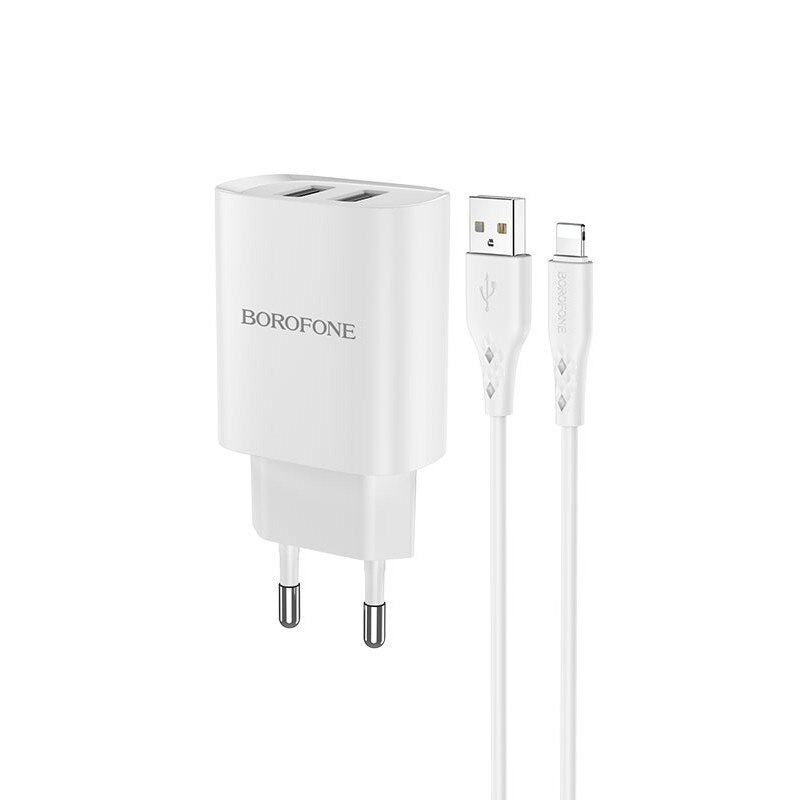 Incarcator Retea Borofone, BN2 2 x USB, Cablu Lightning, Alb