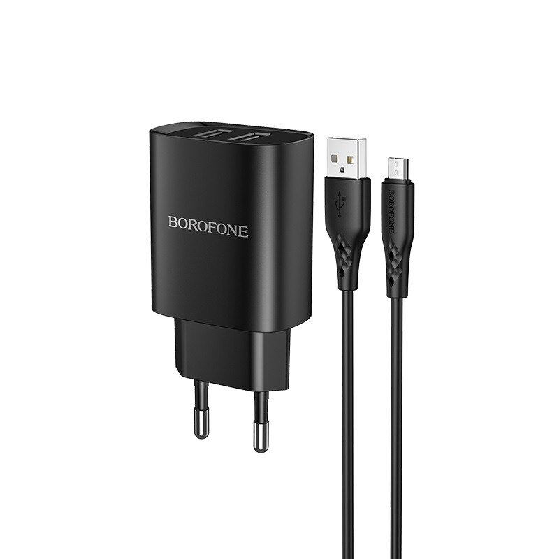 Incarcator Retea Borofone, BN2 2 x USB, Cablu Micro USB, Negru