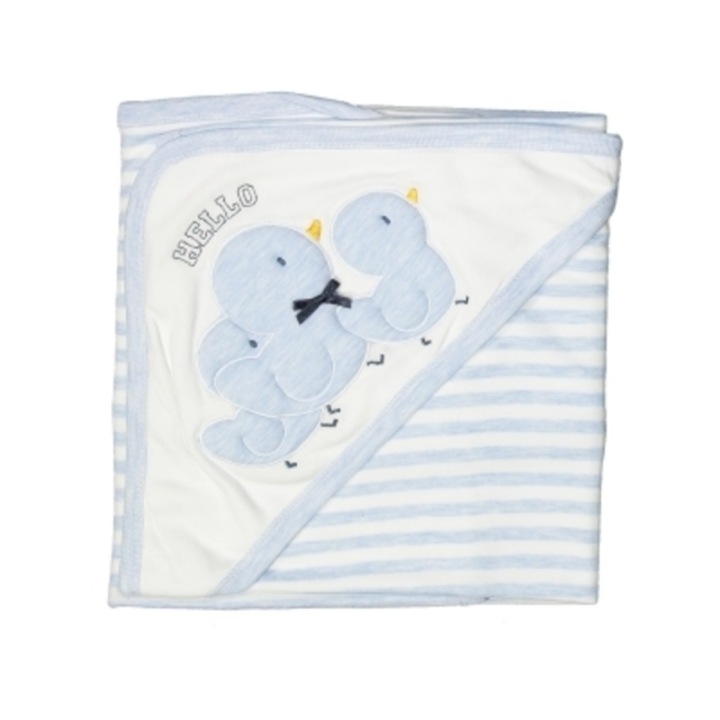 Patura multifunctionala din bumbac pentru bebelus Coccoo Bebe albastru, 90 x 83 cm, rata