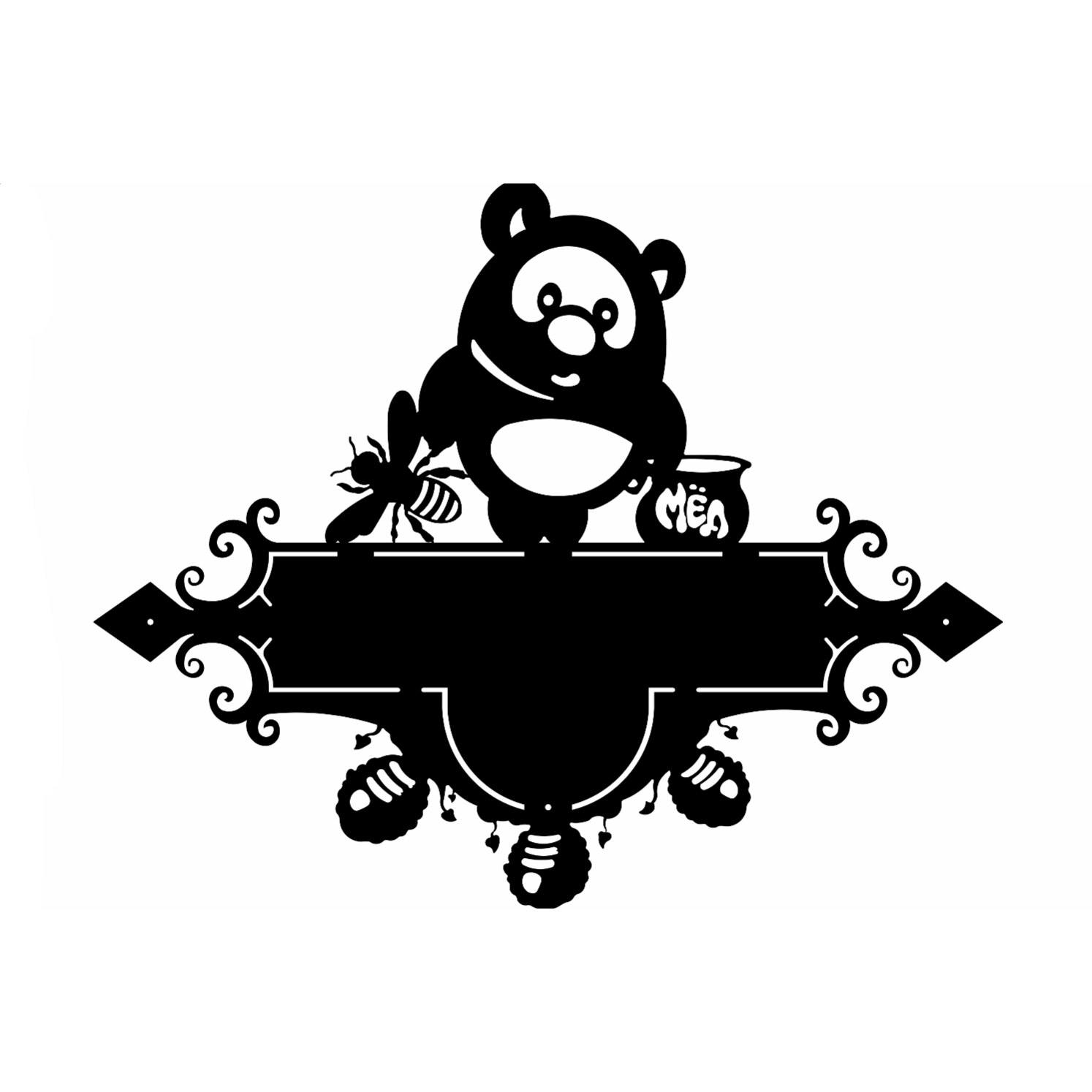 Decor perete Personalizabil Pancarta Adresa Urs la Miere din lemn 29 cm x 23 cm