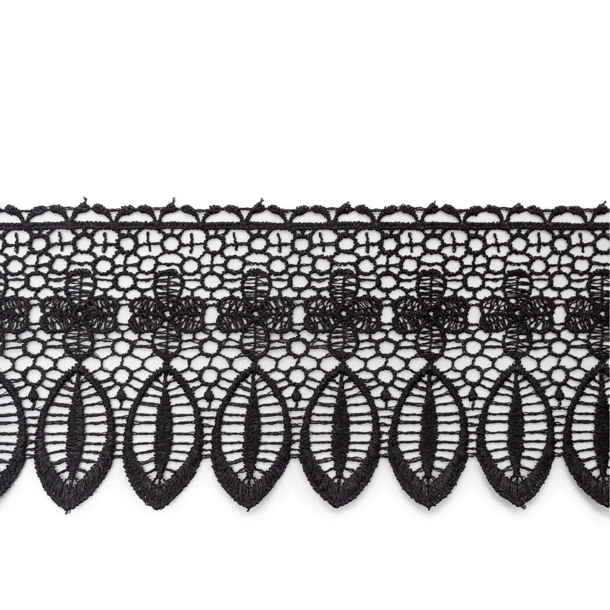 Rola dantela guipure 2221 , neelastica, poliester, latime 8.5 cm, lungime 9 m, culoare negru