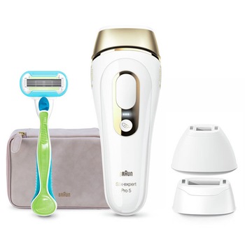 Set Epilator IPL Braun Silk-Expert Pro 5 PL5223, 400k Impulsuri, 10 Trepte, Aparat de ras Venus, Alb/Auriu Set Epilator IPL Braun Silk-Expert Pro 5 PL5223, 400k Impulsuri, 10 Trepte, Aparat de ras Venus, Alb/Auriu