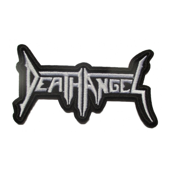 Petic textil model Death Angel, alb-negru, 10x5 cm