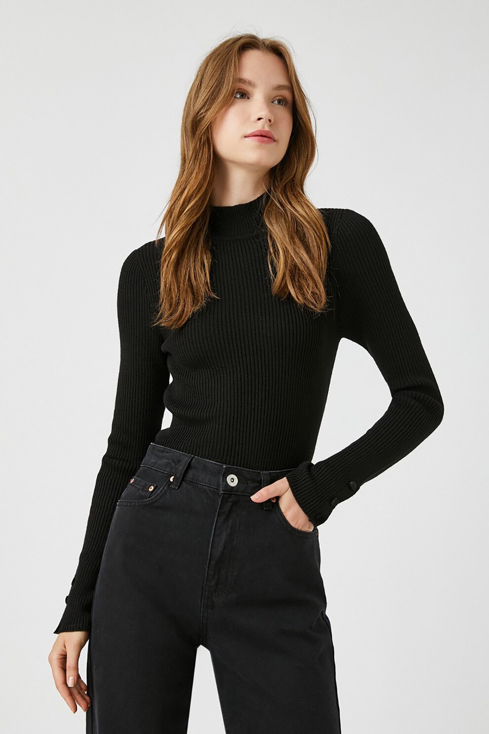 KOTON, Pulover striat cu guler inalt, Negru