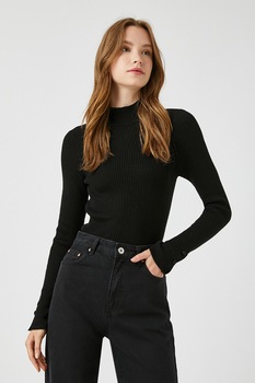 KOTON, Pulover striat cu guler inalt, Negru KOTON, Pulover striat cu guler inalt, Negru
