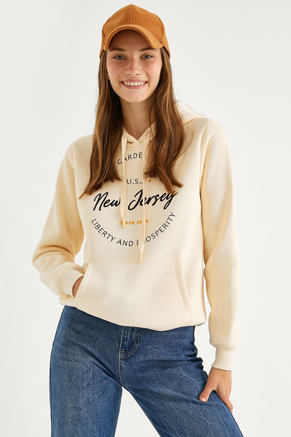 KOTON, Hanorac din amestec de modal cu model text, Bej