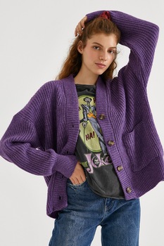 KOTON, Cardigan lejer cu decolteu in V, Violet KOTON, Cardigan lejer cu decolteu in V, Violet