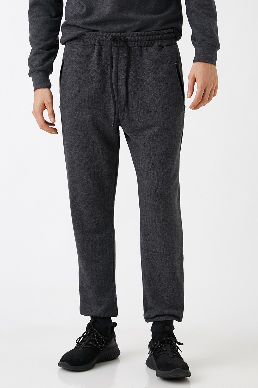 KOTON, Pantaloni sport cu buzunare cu fermoar, Gri antracit, S