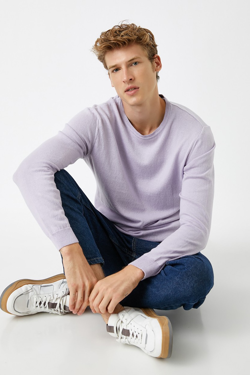 KOTON, Pulover tricotat fin cu decolteu la baza gatului, Lila