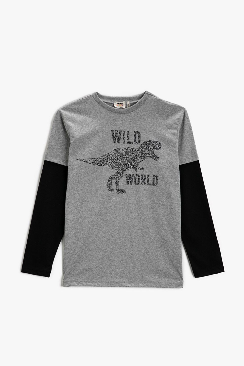 KOTON, Bluza cu imprimeu grafic si maneci contrastante, Gri/negru