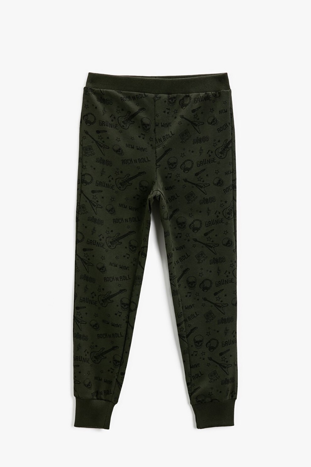 KOTON, Pantaloni sport cu croiala conica si imprimeu grafic, Verde militar/Negru