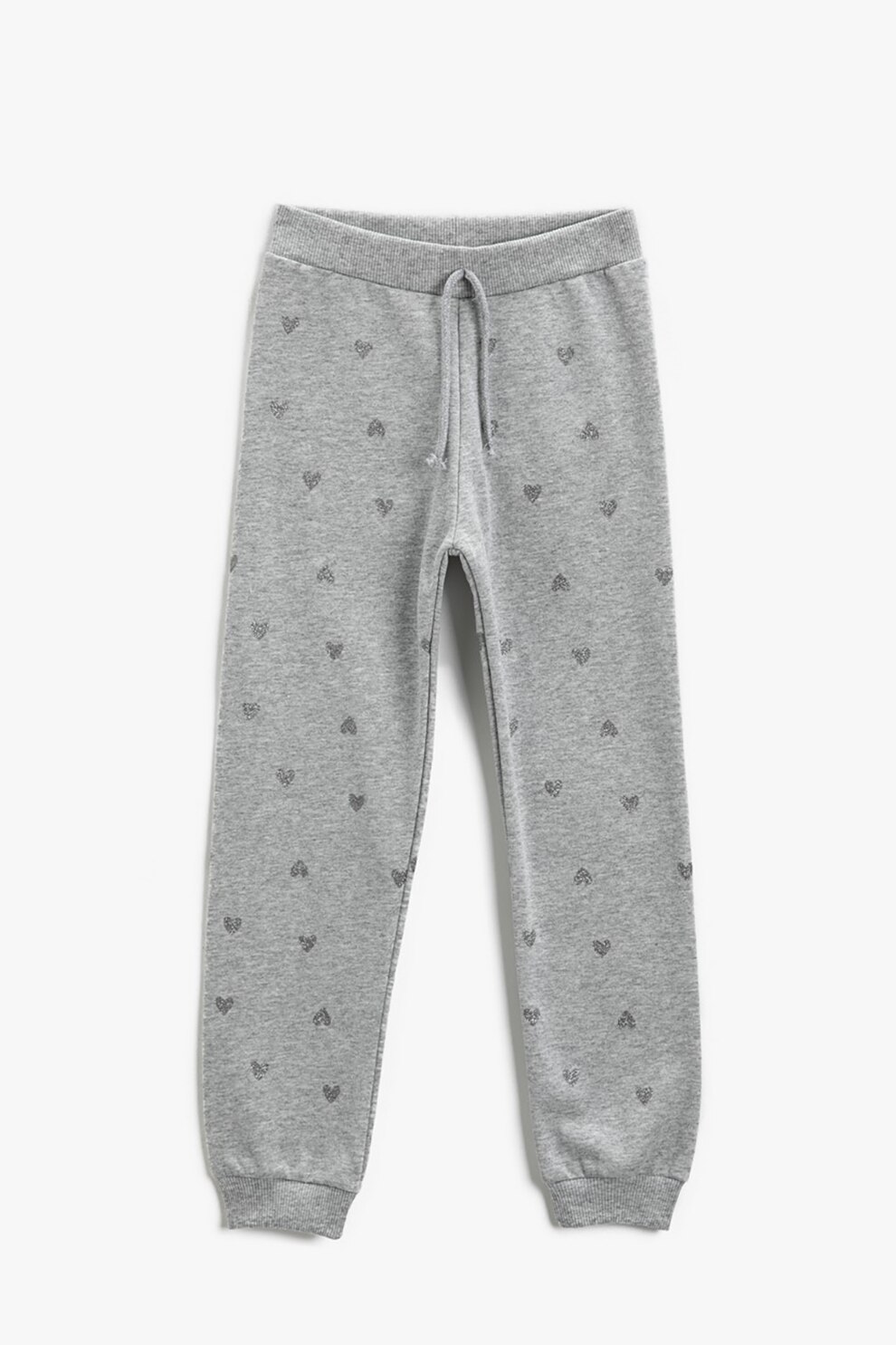KOTON, Pantaloni sport cu imprimeu cu inimi si snur de ajustare in talie, Gri deschis