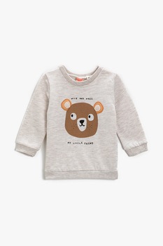 KOTON, Bluza sport cu decolteu la baza gatului si aplicatie, Bej/Maro KOTON, Bluza sport cu decolteu la baza gatului si aplicatie, Bej/Maro