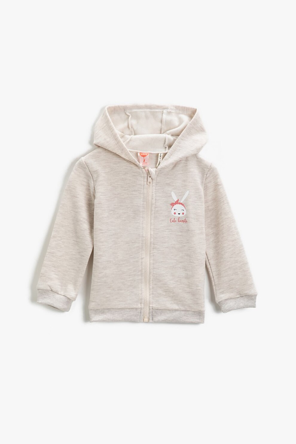 KOTON, Hanorac cu fermoar si detaliu cu imprimeu grafic, Crem