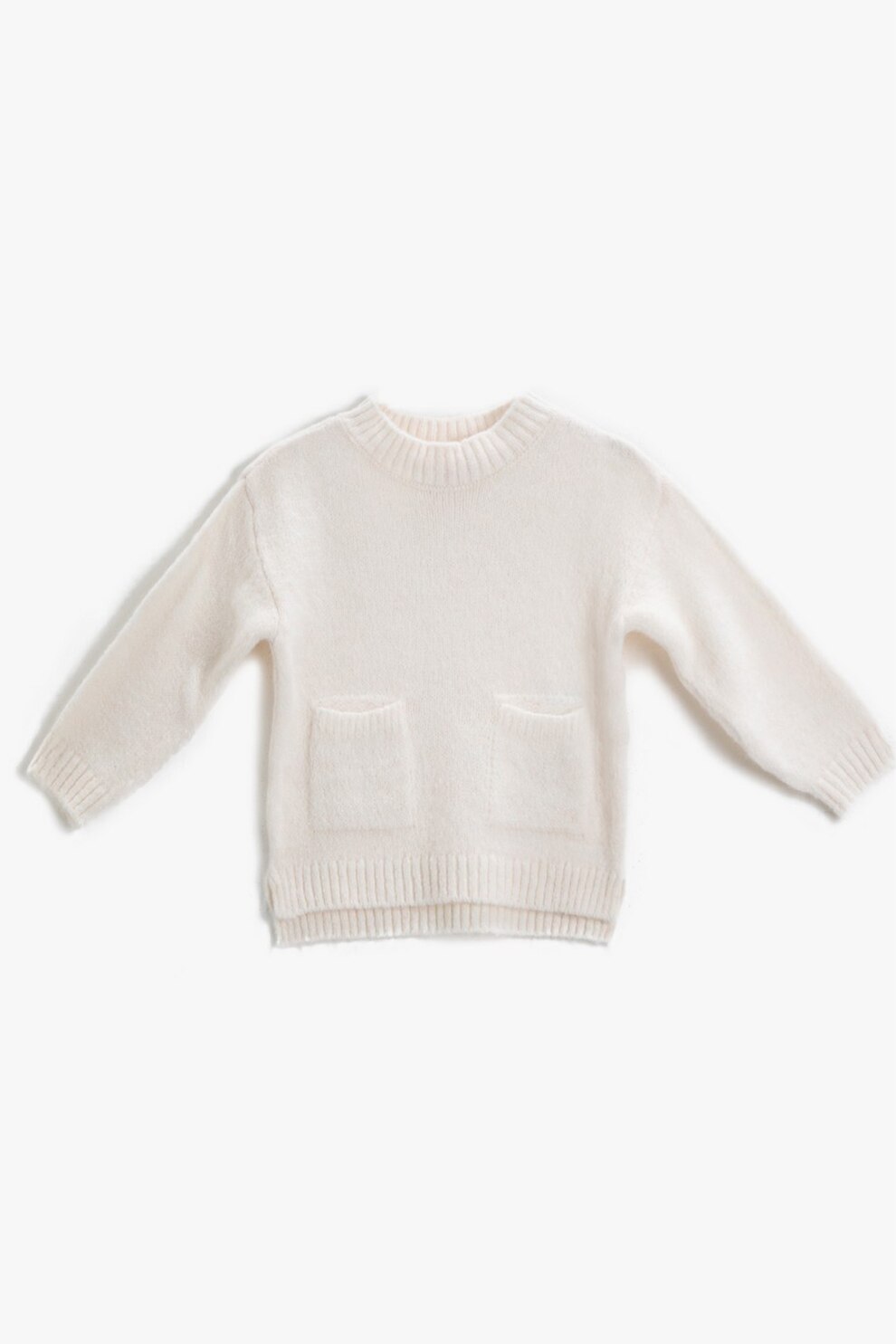KOTON, Pulover tricotat fin cu buzunare, Crem