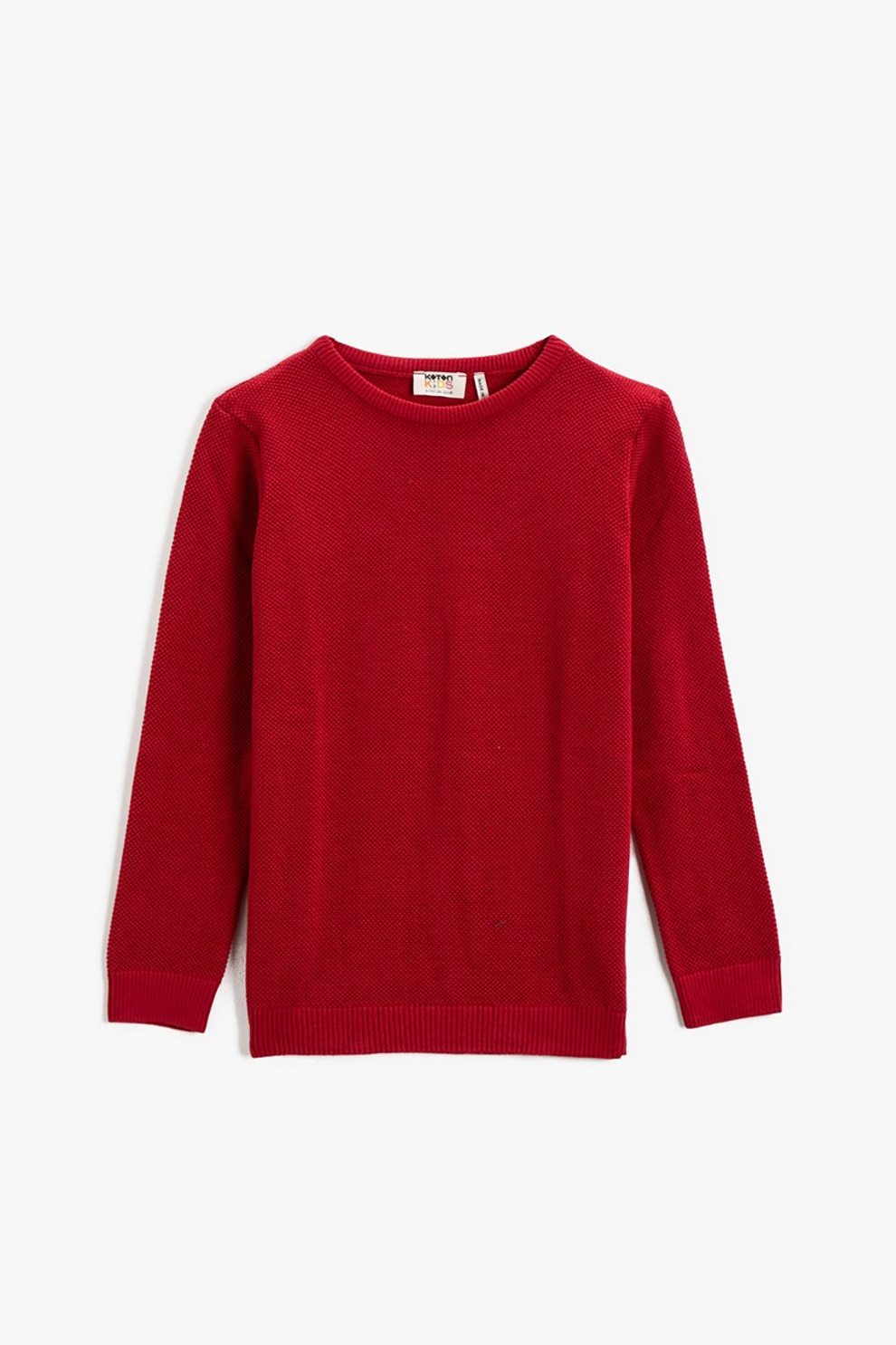 KOTON, Pulover din amestec de bumbac cu terminatii striate, Rosu