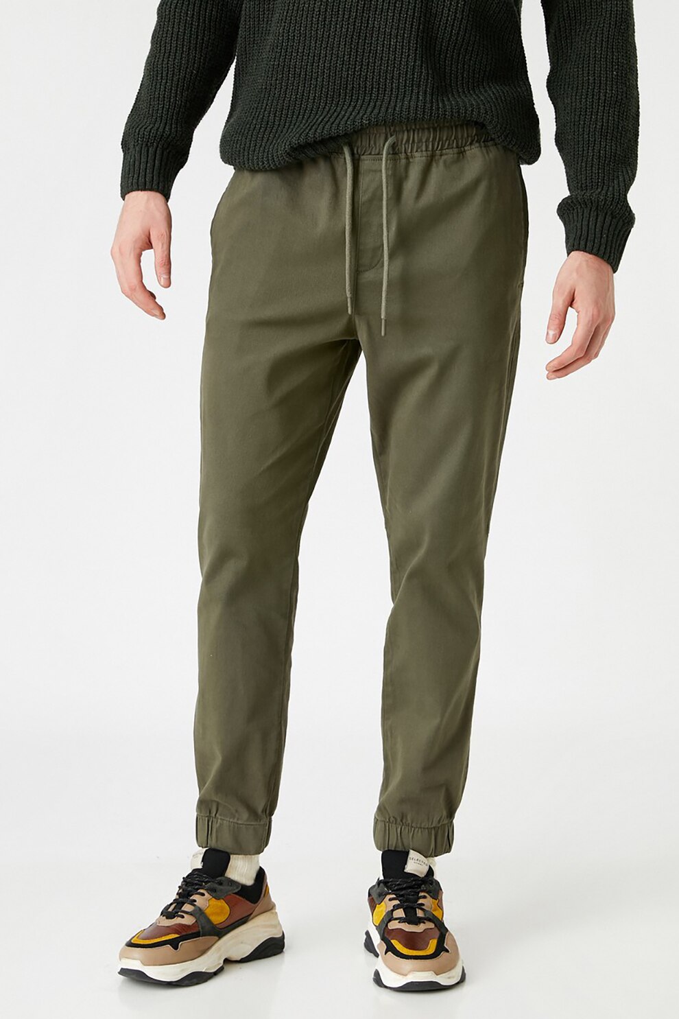KOTON, Pantaloni jogger cu snur de ajustare, Kaki