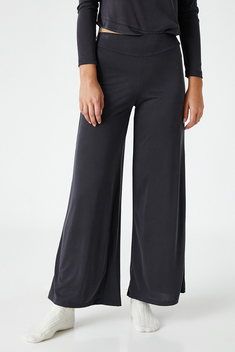 KOTON, Pantaloni de pijama din amestec de modal cu croiala ampla, Gri antracit, L