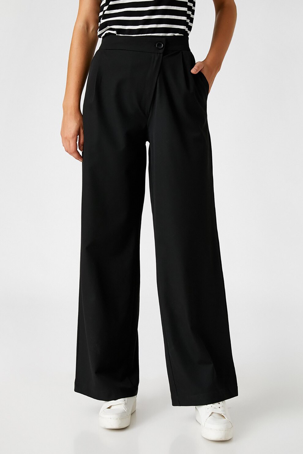 KOTON, Pantaloni cu talie inalta si croiala ampla, Negru