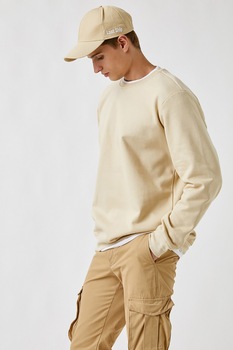 KOTON, Bluza sport supradimensionata cu decolteu la baza gatului, Bej KOTON, Bluza sport supradimensionata cu decolteu la baza gatului, Bej