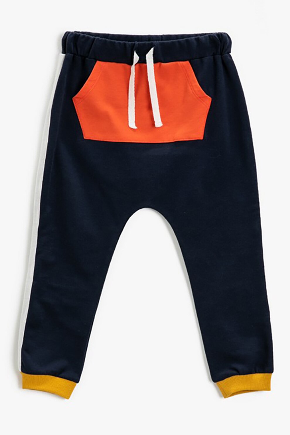 KOTON, Pantaloni cu snur de ajustare si buzunar, Bleumarin inchis/Oranj