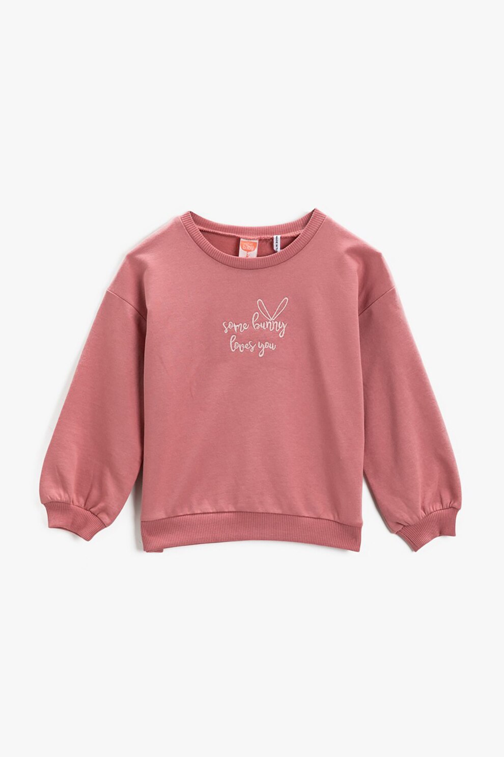 KOTON, Bluza sport cu text brodat si maneci cazute, Roz prafuit