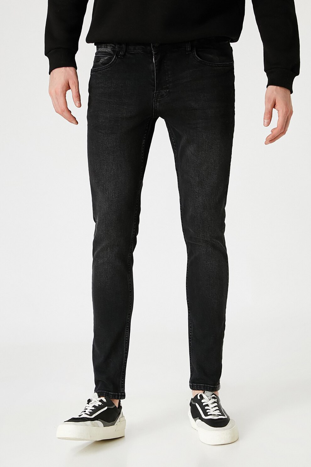 KOTON, Blugi skinny cu talie joasa, Negru stins
