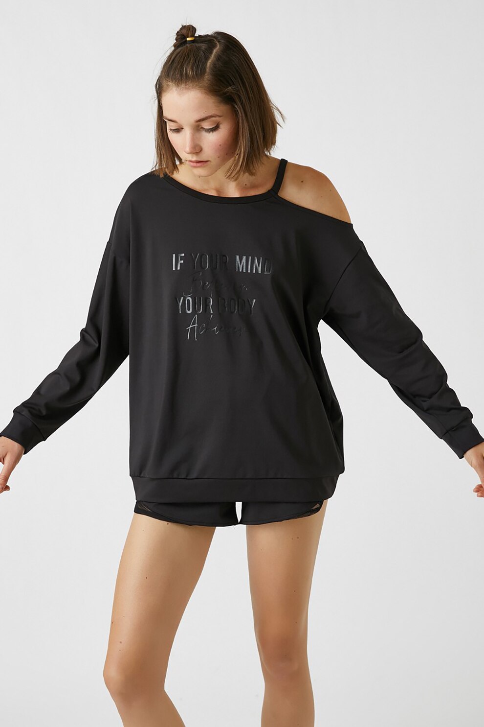 KOTON, Bluza lejera cu decupaje pe umeri, Negru