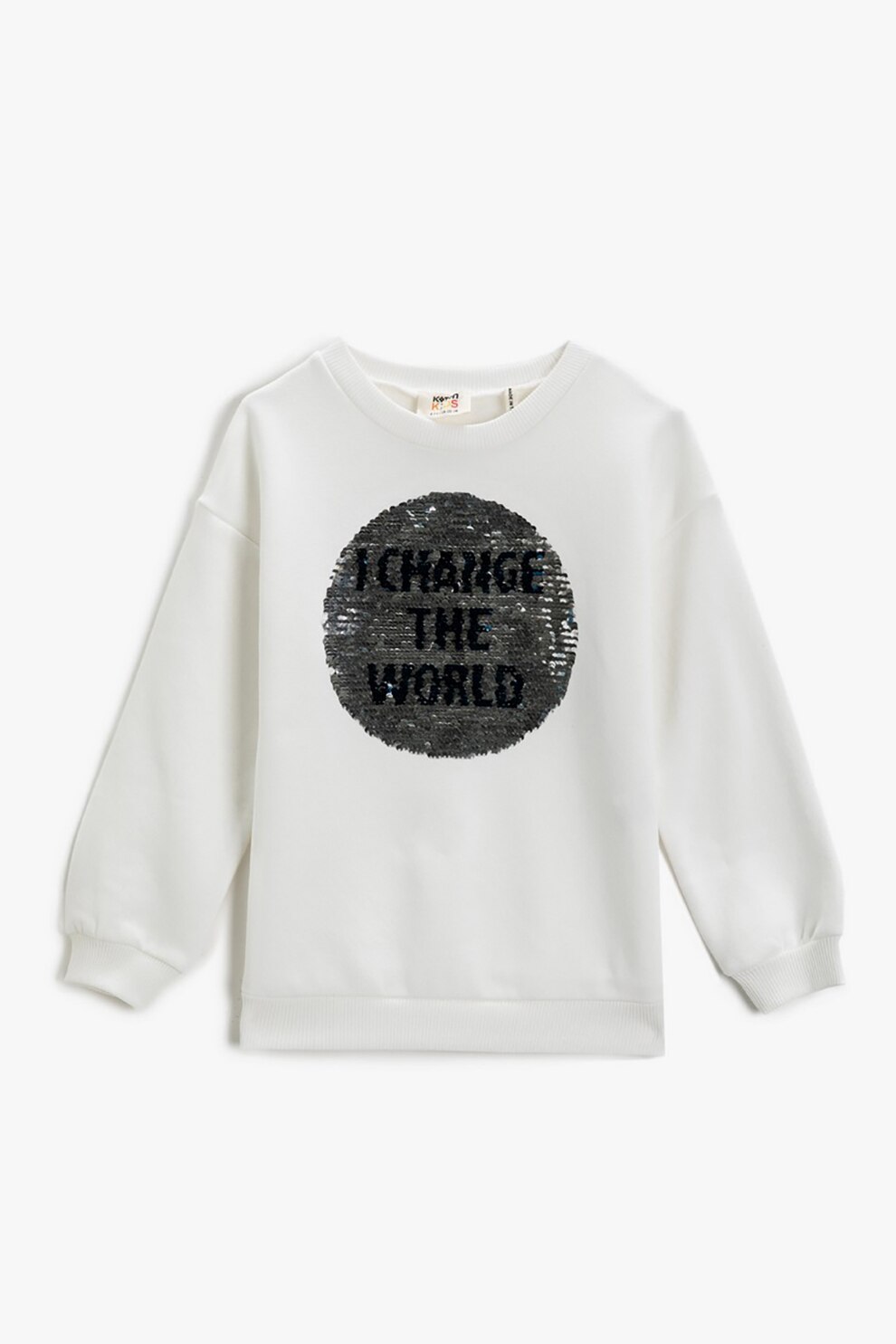 KOTON, Bluza din bumbac cu paiete reversibile, Alb prafuit/ Negru