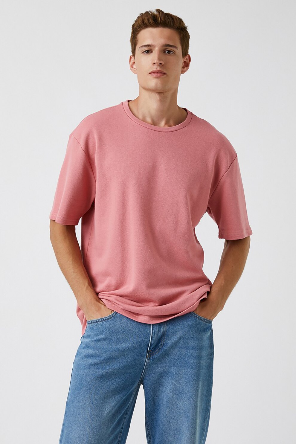 KOTON, Tricou supradimensionat cu decolteu la baza gatului, Rosu stins