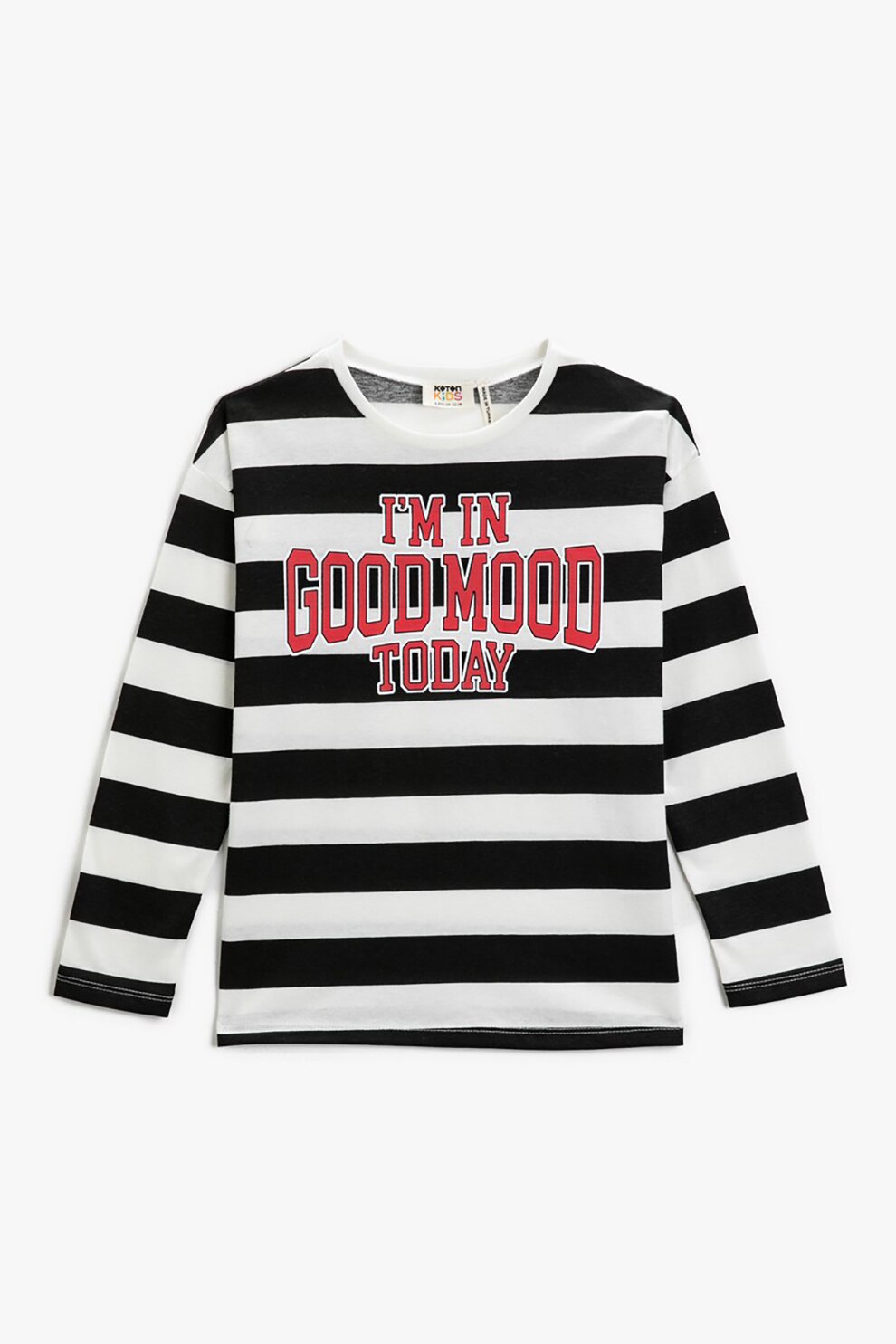 KOTON, Bluza din bumbac cu maneci cazute, Alb/Negru/Rosu