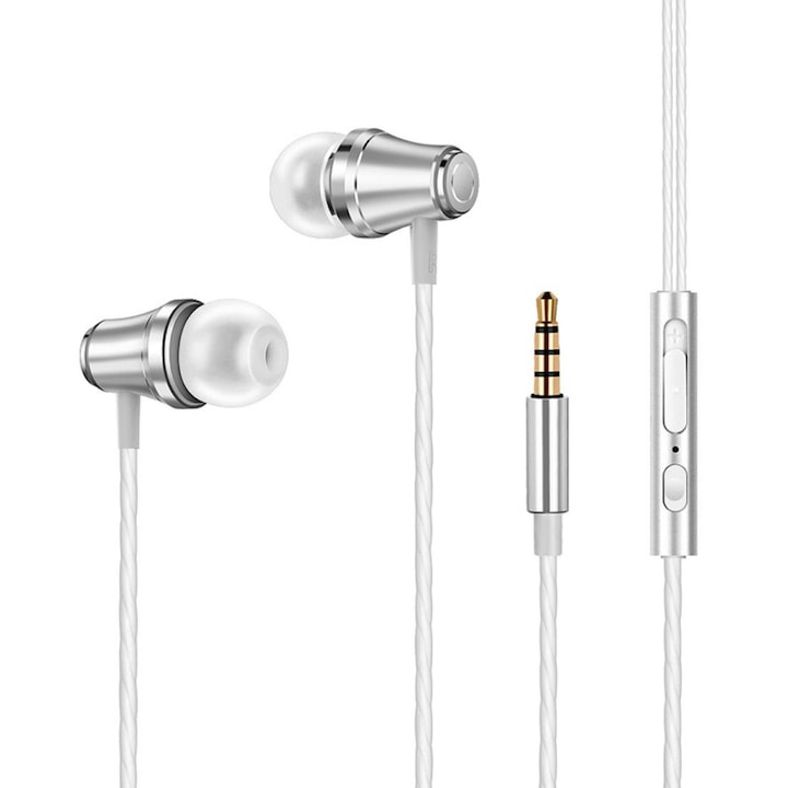 Casti In ear cu Microfon YWD-FMM, Jack 3.5 mm, Alb/Argintiu