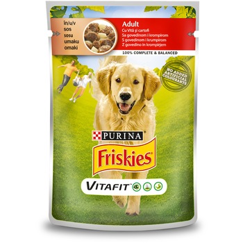 Hrana umeda pentru caini Friskies, in Aspic Vita si Cartofi, 100g Hrana umeda pentru caini Friskies, in Aspic Vita si Cartofi, 100g