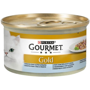 Hrana umeda pentru pisici Gourmet Gold, Peste si Spanac, 85g