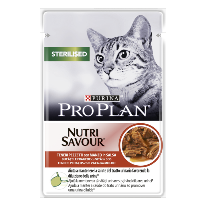 Hrana umeda pentru pisici Pro Plan Nutrisavour Sterilised, Vita, 85 g