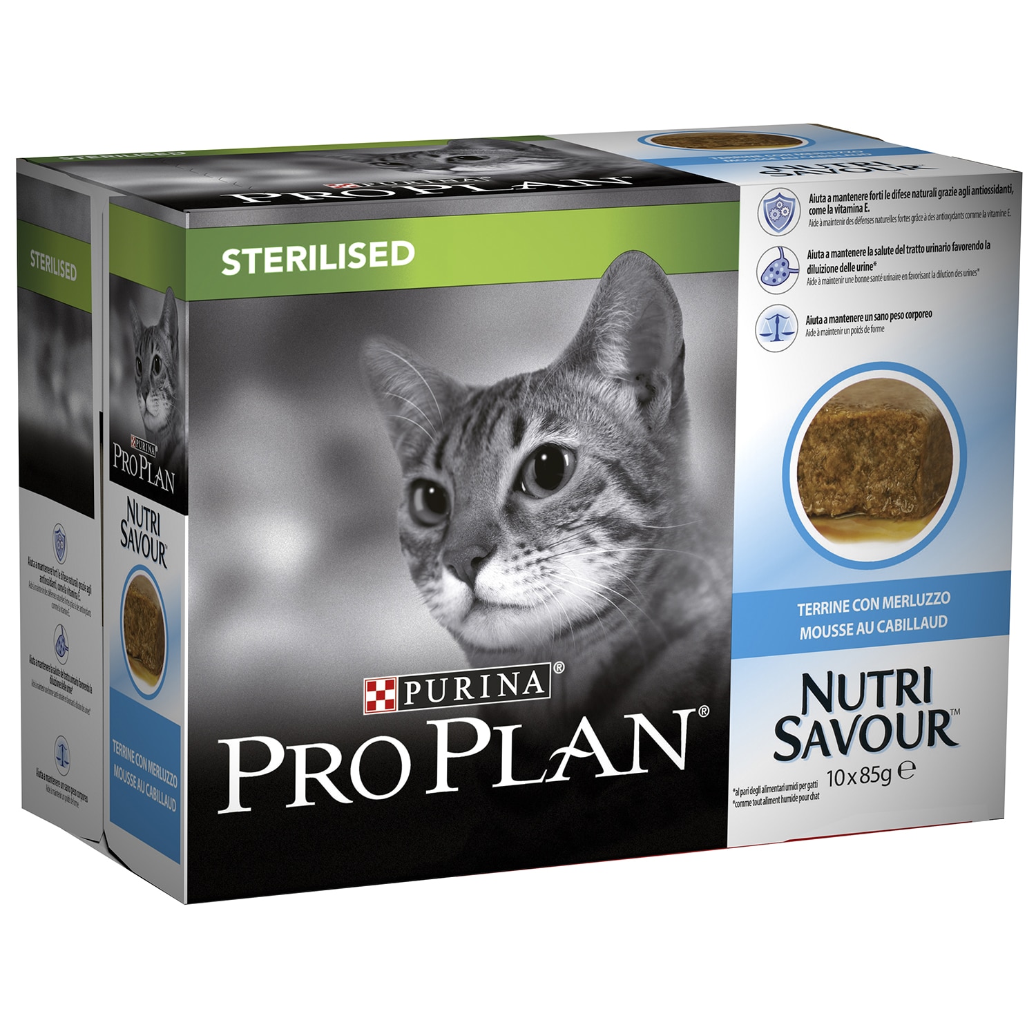 Hrana umeda pentru pisici Pro Plan Nutrisavour, Terina cu Cod, 10x85g