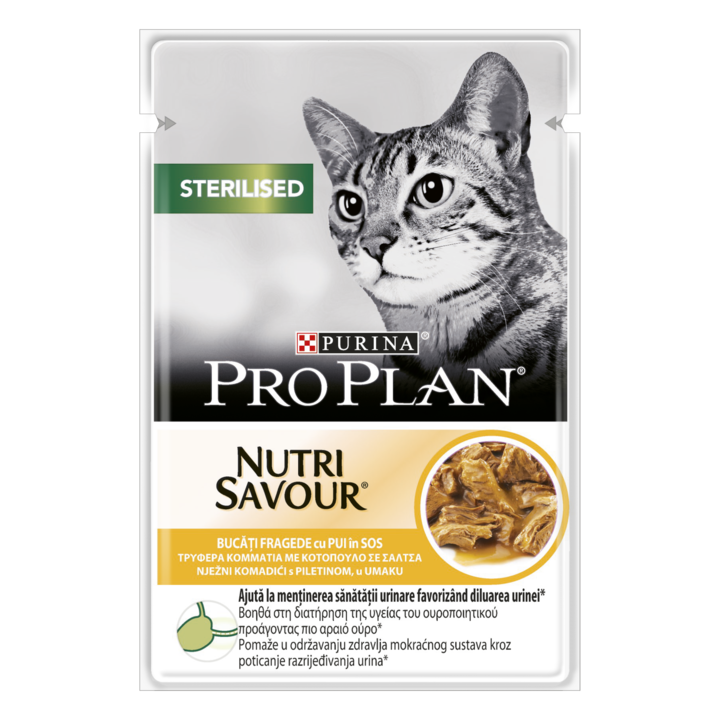 Hrana umeda pentru pisici Pro Plan Sterilised Nutrisavour, Pui in Sos, 85g