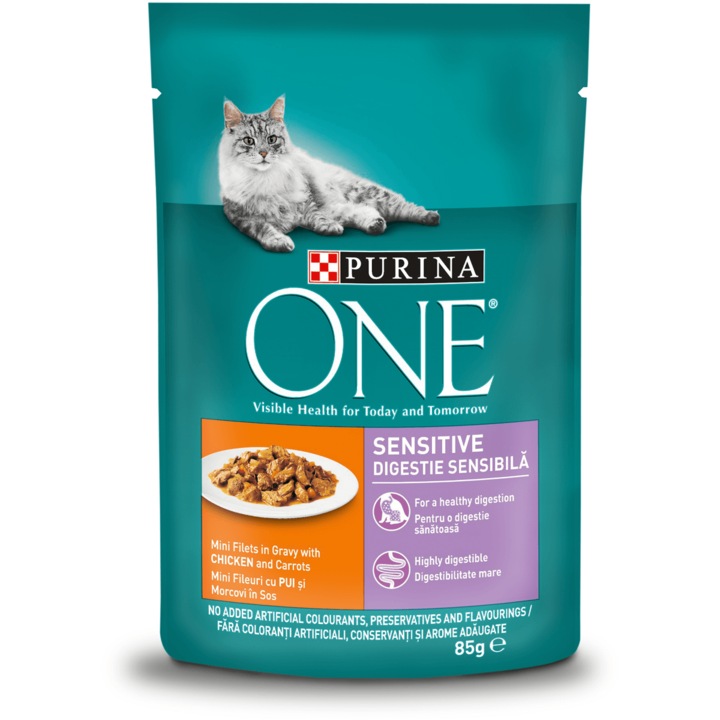 pachet 12 x hrana umeda pentru pisici purina one sensitive mini fileuri in sos pui si morcov 85g imagen 37_1_
6