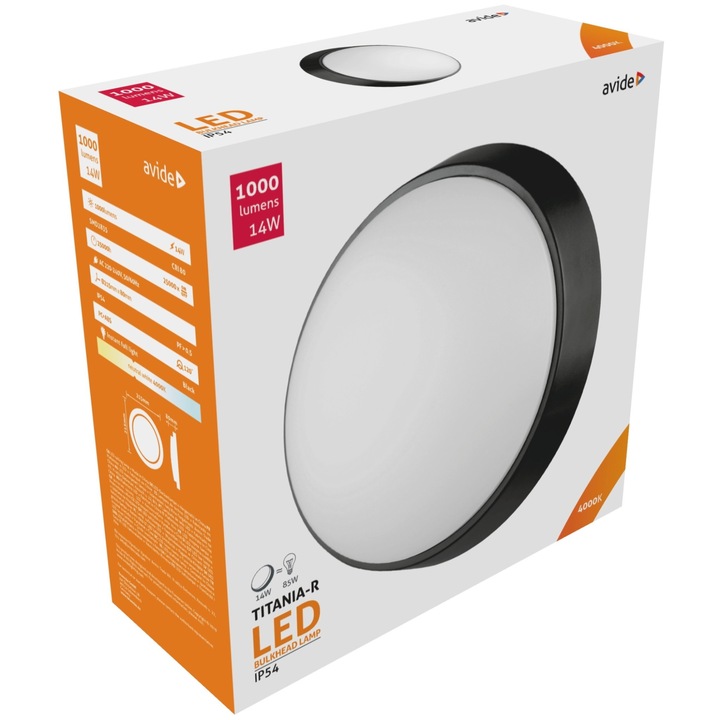 Avide (Titania-R) cseppálló mennyezeti lámpa kerek IP54 14W NW 4000K Fekete