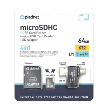 Cititor de carduri de memorie SD si MicroSD cu adaptor SD, Platinet 4in1 64GB, negru Cititor de carduri de memorie SD si MicroSD cu adaptor SD, Platinet 4in1 64GB, negru