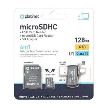 Cititor de carduri de memorie SD si MicroSD cu adaptor SD, Platinet 4in1 128GB, negru Cititor de carduri de memorie SD si MicroSD cu adaptor SD, Platinet 4in1 128GB, negru
