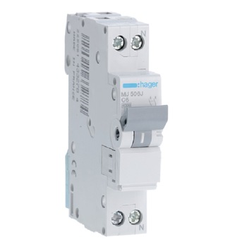Disjunctor 1P+N, 6A, 4,5kA, C, 1M, Hager Disjunctor 1P+N, 6A, 4,5kA, C, 1M, Hager