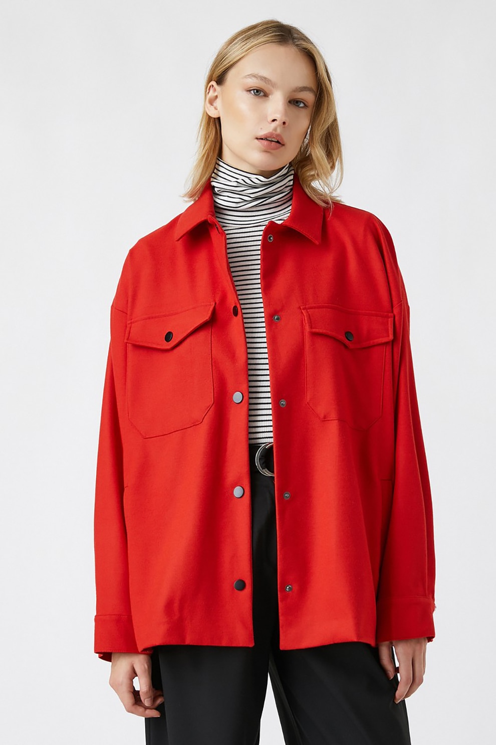 KOTON, Camasa supradimensionata cu buzunare pe piept, Rosu