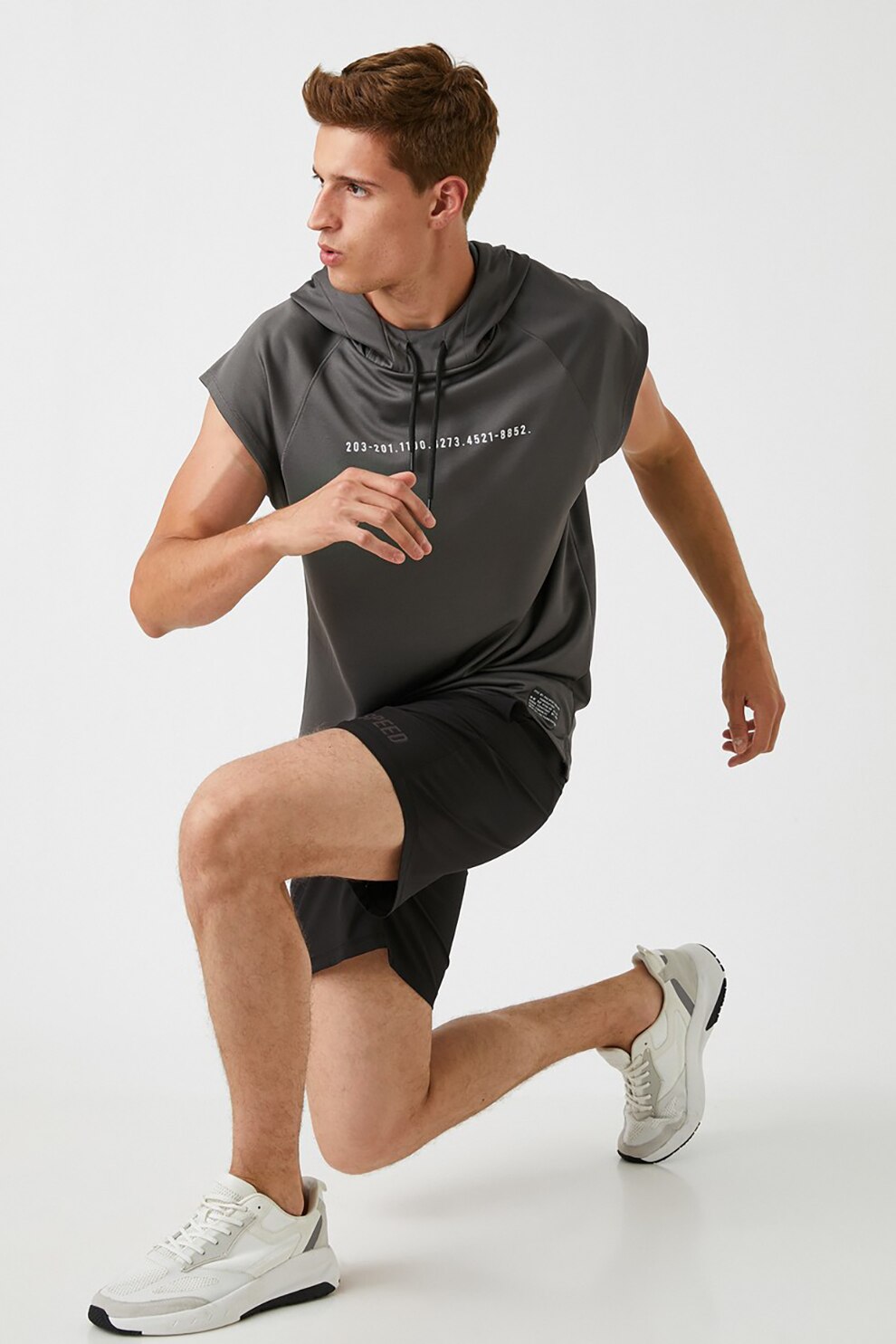 KOTON, Tricou cu gluga si imprimeu grafic, Gri inchis