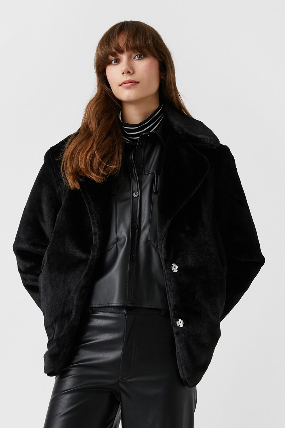 KOTON, Haina de blana sintetica cu revere decupate, Negru