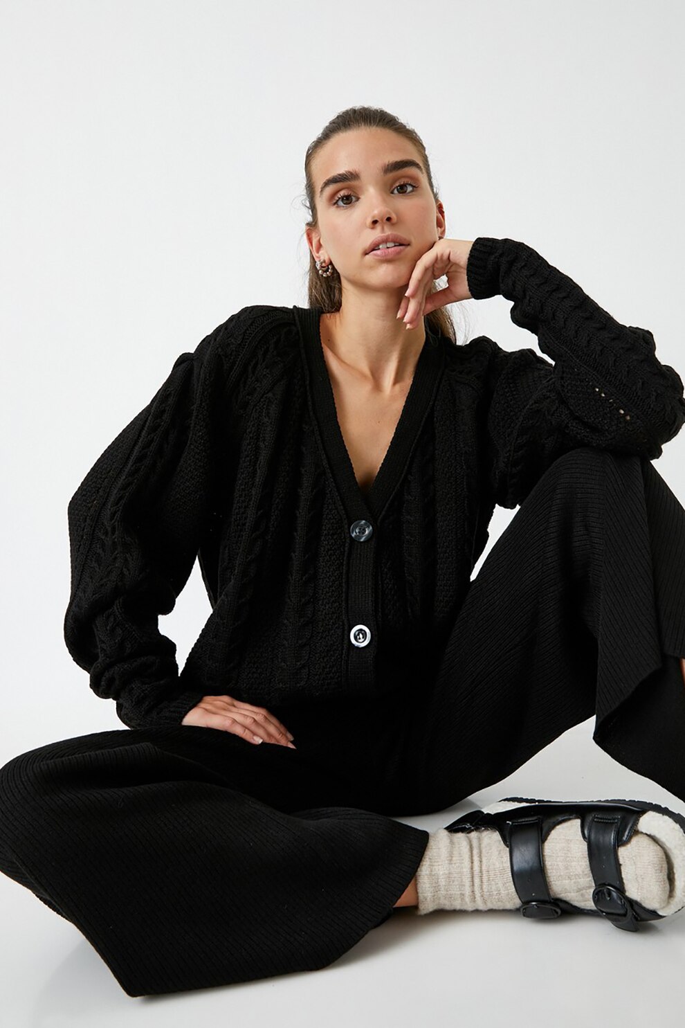 KOTON, Cardigan lejer cu model torsade, Negru